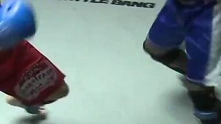 Small titted blonde teen gets facial in the ring