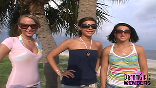Three Hotties Play Naked on a Public Beach