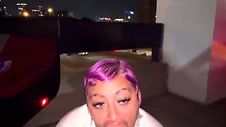 Ebony housewife kneels down and worships big black cock