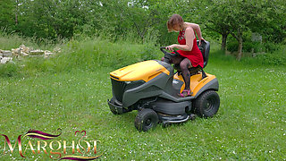 The Tractor Won't Start. My Husband and My Lover Fuck My Pussy and Ass in the Garden