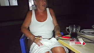 A neighbor fucked me on the street and in the kitchen in a caf&eacute;