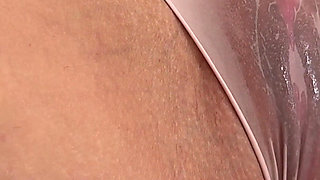 Camel Toe Pussy Through Transparent Beige Panties. Sweet Soaking Pussy View