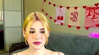 Amateur blonde does solo dildo tease on webcam