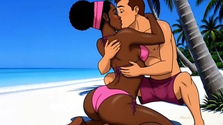 Beach Slutty: Sexy African Girl Enjoys Life on a Paradise Beach and Unexpectedly Meets a Lustful White Guy