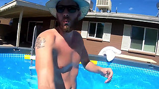 Pregnant Pool Sex Young MILF! Putting on a Show for the Neighbors