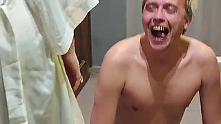 Femdom and Peeing, a Toilet Slave Eats Cereal with Urine and Swallows Urine