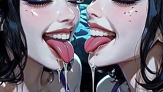 Lesbians Tongue and Kiss Fetish, Ai Animation