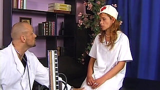 Redhead Nurse Spreads for Doctor Deep Exam