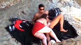 Chubby Niece devours cock on the beach