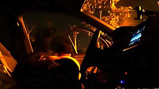 Slutty amateur flashing her big boobs in the backseat