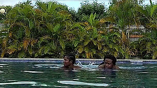 Sperm Floating in the Pool, Hard Sex in the Water, Double Orgasm.