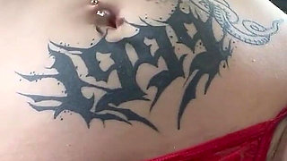 Goth Girl Fingers Her Belly Button and Plays with Navel Piercing