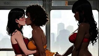 Lesbians Enjoying Big Natural Lactating Hentai Titties On The Bus