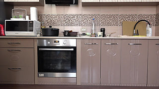 A Mature Wife Without Panties Makes Me Breakfast. and a Home Cam Watches. a Chubby MILF Behind the Scenes.