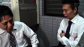 Blonde milf housewife having group sex in a kitchen