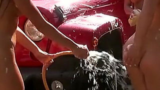 Naked Babes Sucking Cock and Washing Jeep Outdoors