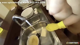 Naked Thai Maid Gets Fucked In The Kitchen Wearing Rubber Gloves