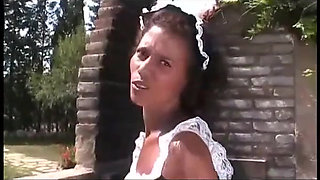 Ebony maid gets anally plowed outdoors