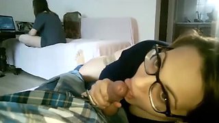 Teen Student Gets Secret Blowjob From Friend While Playing Computer