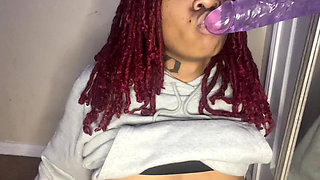 Ebony Solo dl dyke sucking massive dildo