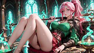 Deep Squat Teasing Under the Giant Magic Array, Green Battle Gear Stretched Tight.