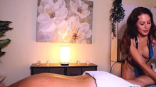 Shady Spa Justine Gives Bald Gentlemen a Hot Massage Blowjob
