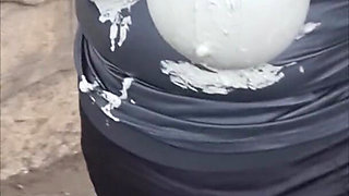 Outside Rubbing Mud Into Huge Boiund Tits in Pulic Set021